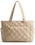 Uselike Tote Bag for Women, Lightweight Puffer Tote Work Bags with Compartments for Travel, Quilted Shoulder Bag with Zipper (Light Khaki)