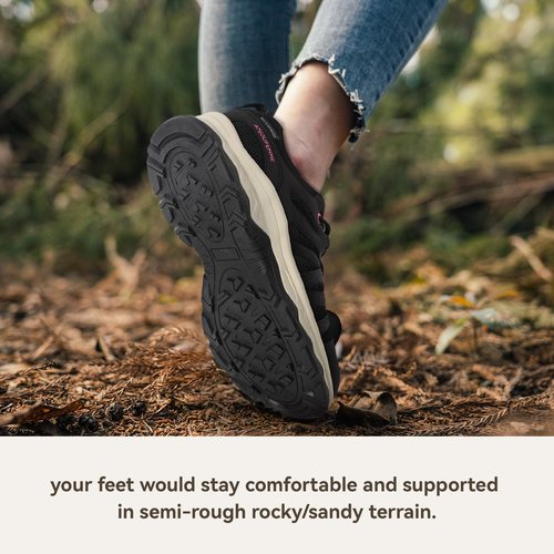 ANJOUFEMME Women's Waterproof Hiking Shoes Non Slip Sneakers Lightweight Tennis Shoes for Work Walking Running Trekking Trail Shoes DSX03W-FN-US-BLACK-9