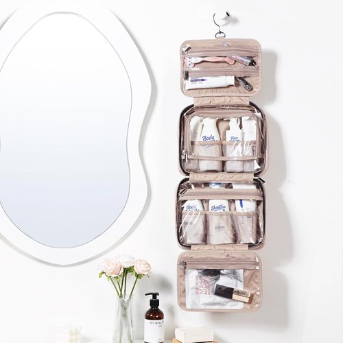 NISHEL Travel Toiletry Bag - Portable Hanging Organizer for Travel Essentials | Medium Size, Pink