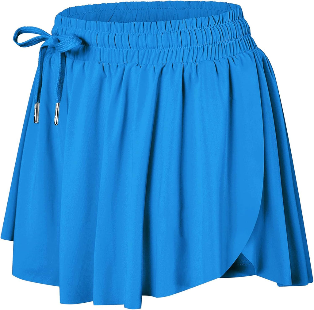 Wsirmet Flowy Butterfly Shorts for Women - 2-in-1 Athletic Gym Biker Running Shorts with Pockets