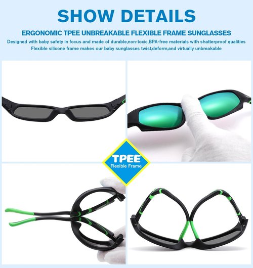 LIU·WEN Kids Baseball Polarized Sunglasses - Flexible Shades With Strap for Ages 4-12