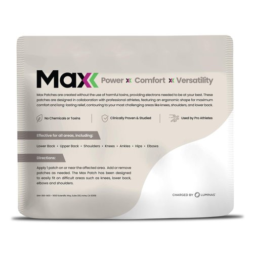 LUMINAS Max Patch - Electroceutical Relief - Versatile Comfort, Strong Adhesion, Long Lasting - Back, Shoulders, Neck, Knees - 12 Pack