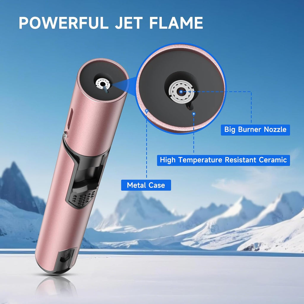 Skiennix Torch Lighters - Windproof Adjustable Jet Flame Butane Refillable - 2 Pack (Rose/Black)