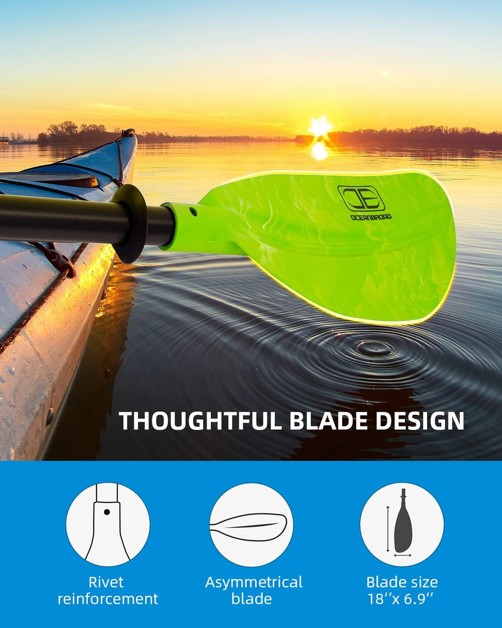 OCEANBROAD Adjustable Kayak Paddle - 86in to 94in | Lightweight Canoeing Oar with Paddle Leash