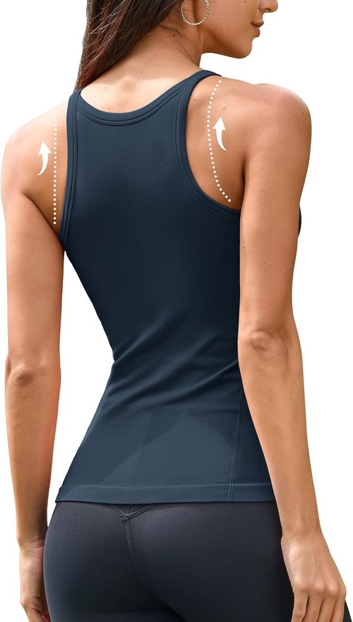 ATTRACO Women's Workout Tank Top - Built-In Bra, Seamless Ribbed Racerback Camisole | Athletic Fit