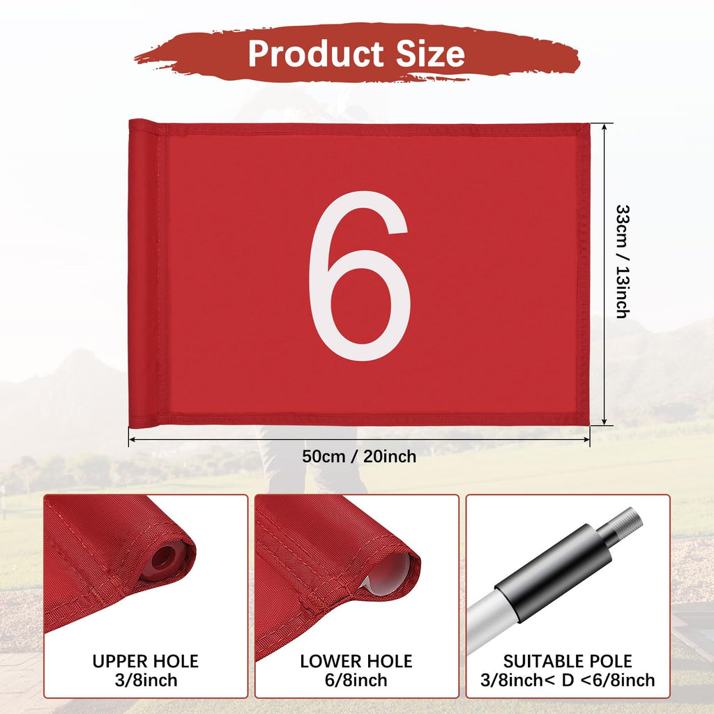 TIXIPEM Golf Flag with Tube Inserted [1pcs] - Nylon Putting Green Golf Target Flag with the Number 6 Use for Indoor & Outdoor Courts & Practice Field - [Red - 20 IN]