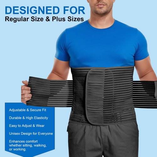 Gepoetry Abdominal Binder, 12-Inch Wide Elastic Belly Wrap for Plus Size Men and Women, Abdominal Binder Post-Surgery Stomach Compression Garment for Hernia Surgery, Natural Birth(Black,XXL)