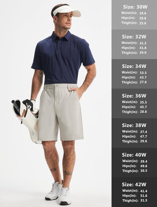 Libin Men's Golf Shorts - Lightweight Quick-Dry Travel Shorts with Zipper Pocket | Classic Fit, 9" Length