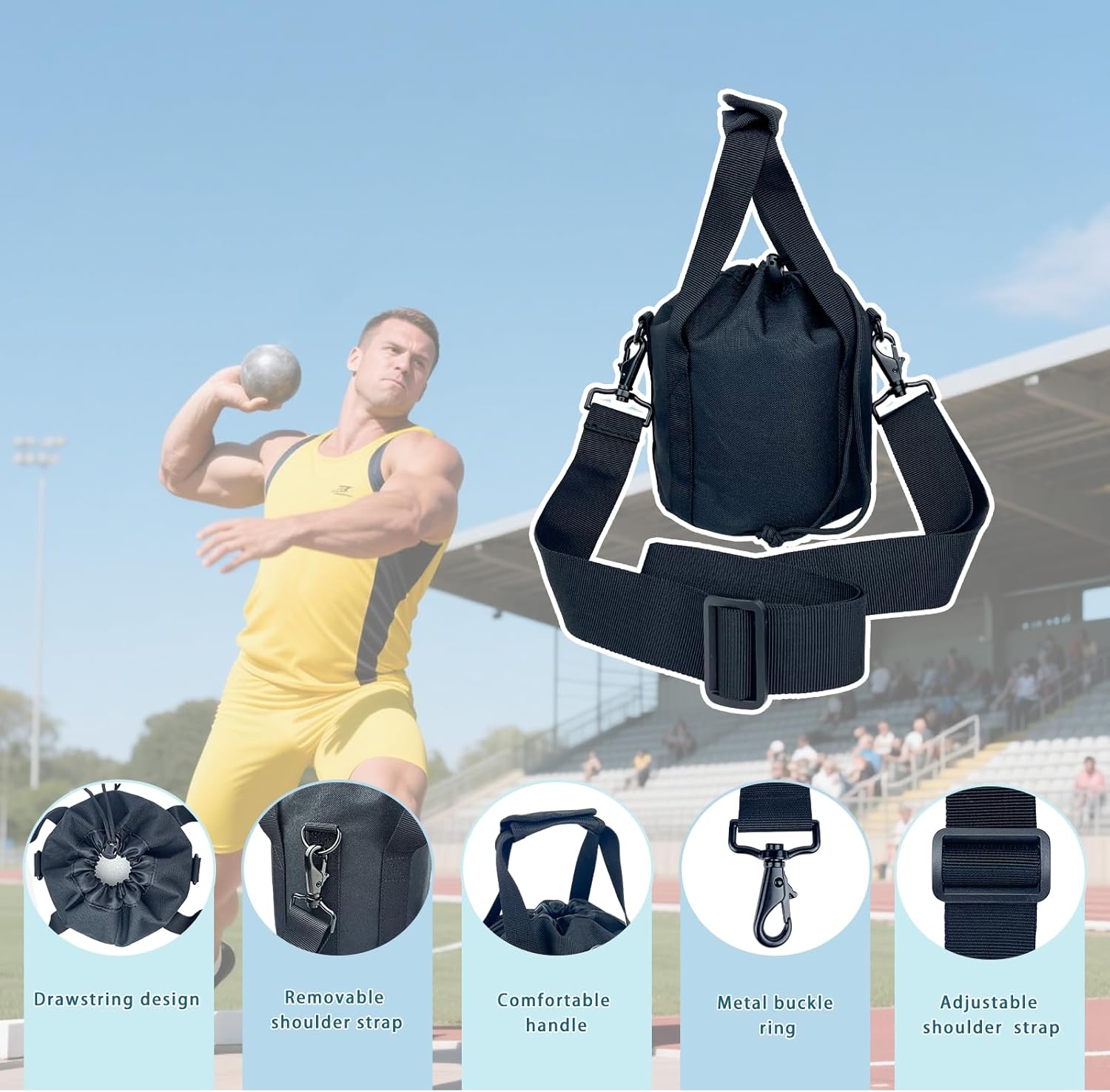 Skiennix Shot Put Bag - Adjustable Shoulder Strap & Foam Padding | Holds 6-16 LBS Shot Puts