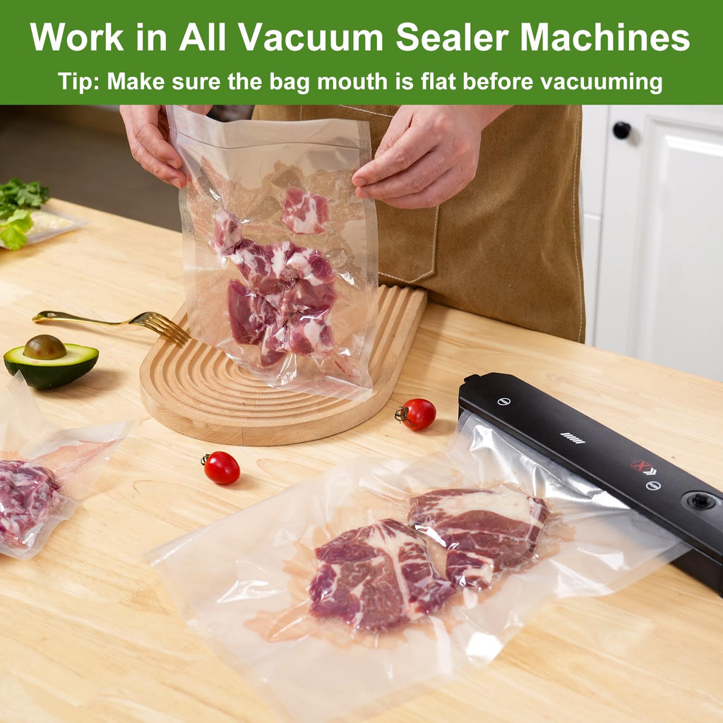 Moretoes 300pcs Vacuum Sealer Bags, 100 Gallon 11" x 16" and 100 Quart 8" x 12" and 100 Pint 6" x 10", BPA Free, Pre-cut Commercial Grade Vac Seal Meal Bags for Food Saver Storage, Meal Prep