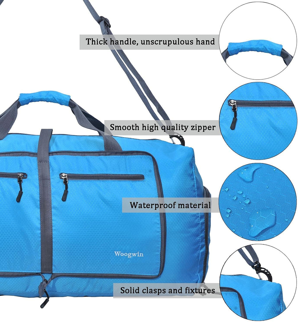 Woogwin Travel Duffel Bag - Large Waterproof & Foldable Overnight Bag for Gym, Beach, Pool