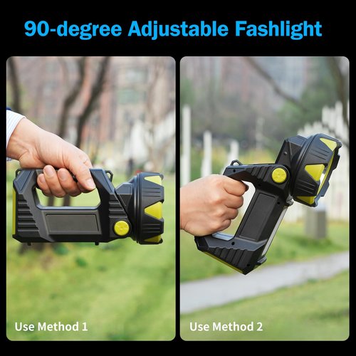 Bochaos LED Spotlight, 10000 Lumens Rechargeable Flashlight, 90° Rotate, 8 Modes with Cob& Tail Light, IPX5 Waterproof,4800mAh Battery, Handheld Flashlight for Camping, Emergency