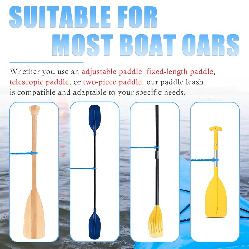 Kayak Paddle Leash 3.3-5 ft Tether with Aluminum Carabiner - 2Pcs Blue