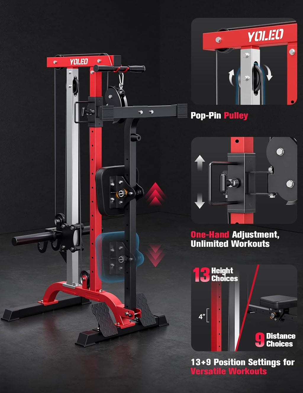 YOLEO Cable Machine - 2-in-1 Home Gym Rowing & LAT Pulldown Station | 450 Lbs Capacity, Includes LAT Bar & Tricep Rope
