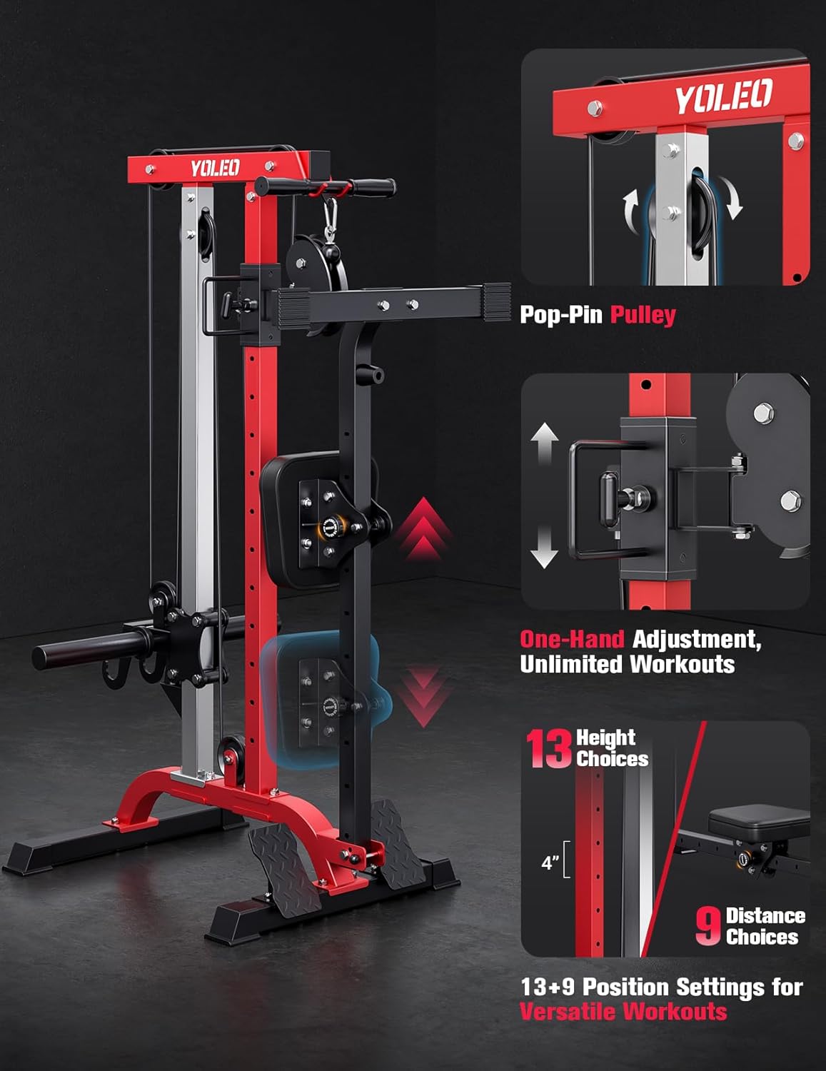 YOLEO Cable Machine - 2-in-1 Home Gym Rowing & LAT Pulldown Station | 450 Lbs Capacity, Includes LAT Bar & Tricep Rope