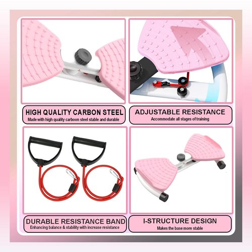 Strenvo Waist Twister Machine for Home Workout (Pink) with 5 pcs Resistance Bnads Set
