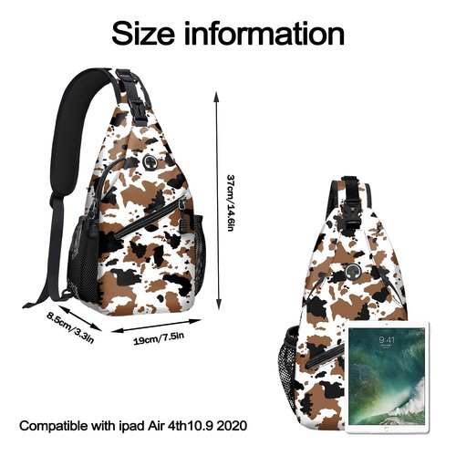 Cow Printed Sling Bag for Women Men Small Crossbody Sling Backpack Travel Hiking Daypack Cow Print Chest Shoulder Bag
