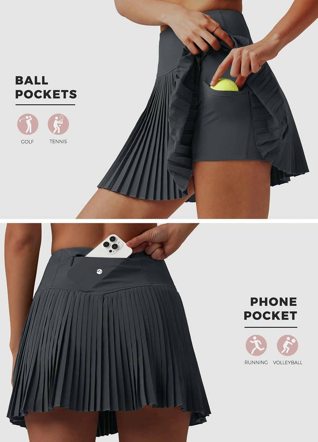 Willit Women's Pleated Tennis Skirts - High Waisted Golf Skorts with Lightweight Design & Zipper Pockets