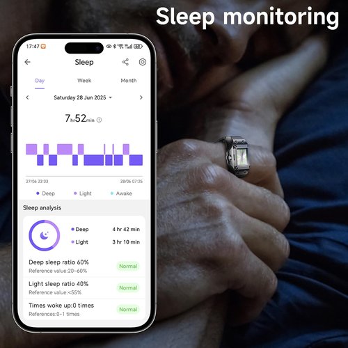 Yihou Smart Watch Ring Clock Ring for Women Men Quartz Analog Finger Watch with Heart Rate Monitor Sleep Track Sport Receord with Adjustable Band Black