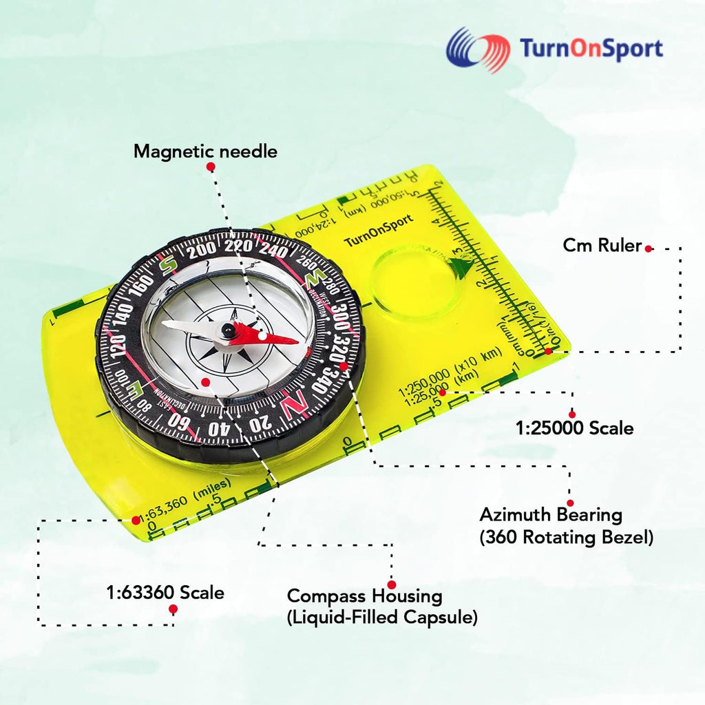 TurnOnSport Orienteering Compass - Advanced Scout Compass for Hiking & Camping - Perfect Survival Gift for Kids