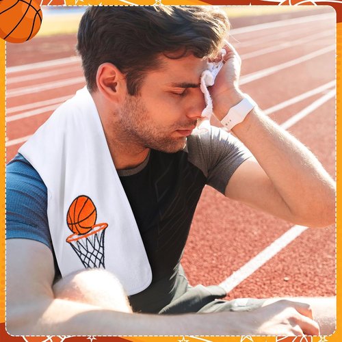 Fanfanwin Microfiber Basketball Towels - 12 Pcs Embroidered Sports Team Gifts | 11.81 x 27.56 Inch (White)
