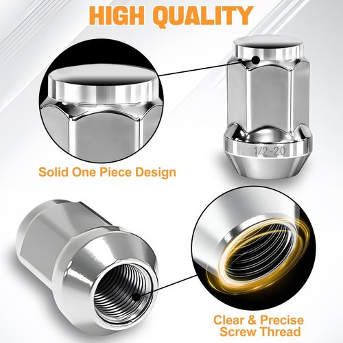 Golf Cart Chrome Wheel Lug Nuts for Club Car & EZGO, 1/2"-20 Size, OEM# 14723-G1, 1010984, 14723-G1, 16 Pack