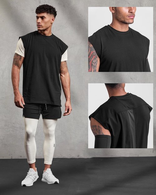 GINTPK Men's Crewneck Sleeveless Athletic Tank Top Performance Workout Muscle Tees Cotton Gym Cutoff Shirt Oversize Black Sleeveless T Shirts XL