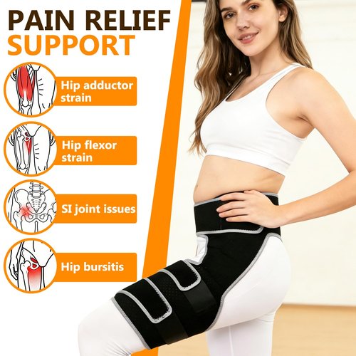 Compression Support Wrap for Thigh Injury,Hip Brace for Women Men Sciatica Pain Relief Devices,Hip Flexor Compression Wrap for Comfortable Thigh,Sciatic Nerve,Labral Tear,Hamstring Pull(Black-Right)