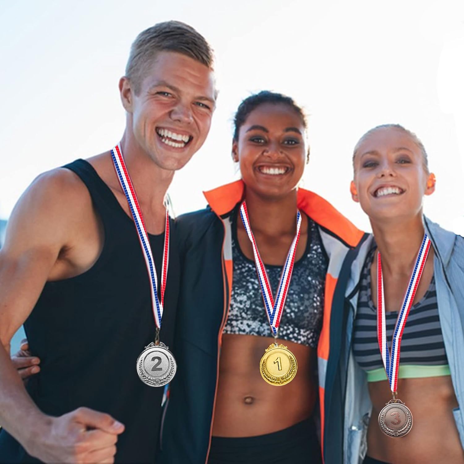 Winner 12-Piece Metal Award Medals Set - Gold, Silver, Bronze with Neck Ribbons | 2 Inches