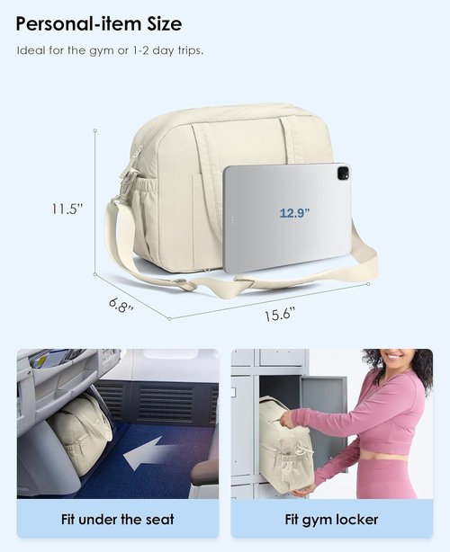 Gym Bag for Women, Travel Duffle Bags with Wet Pocket, Lightweight Carry on Bag Overnight Weekender Duffel Bag, Water Resistant (Beige)