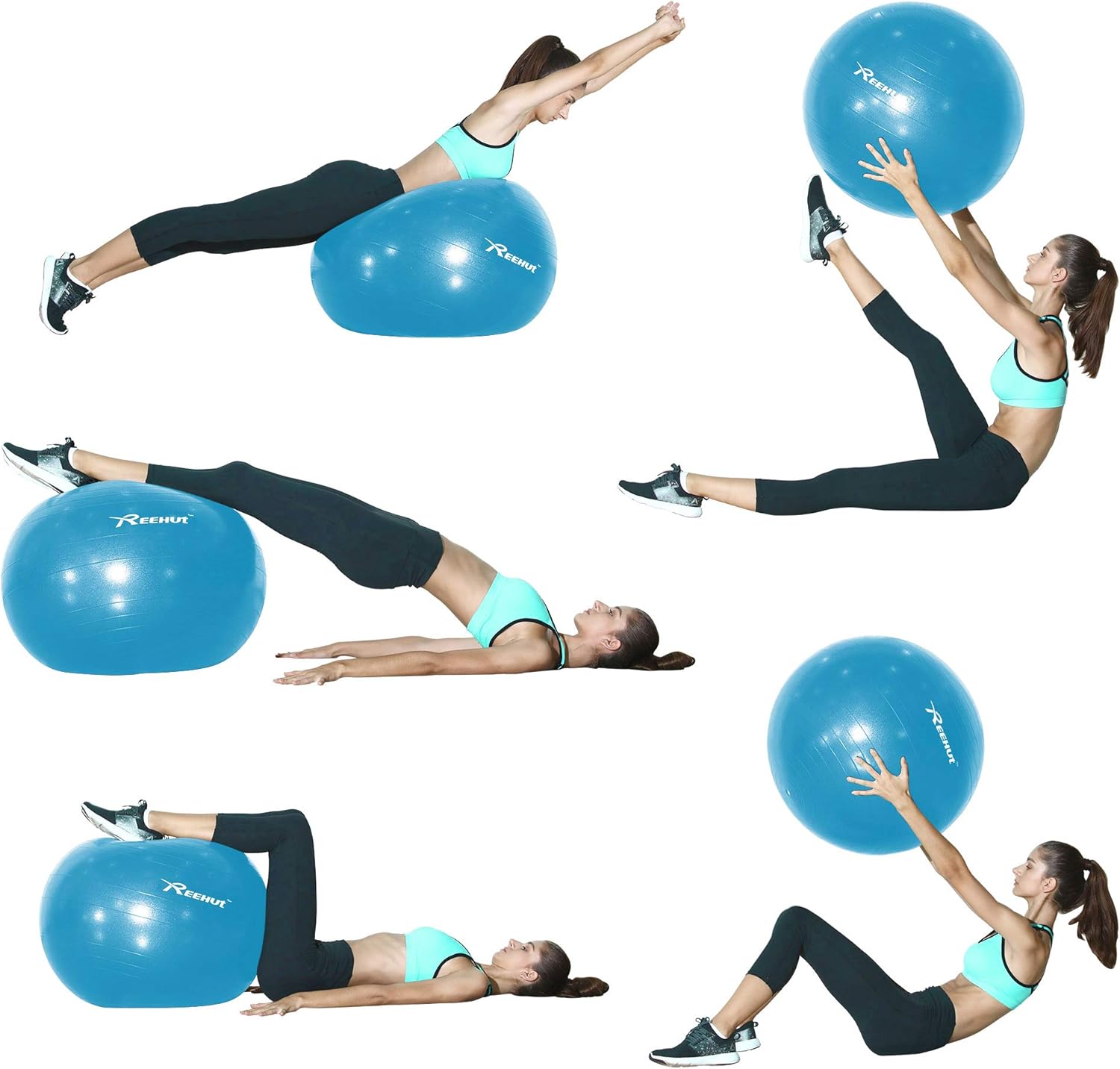 REEHUT Exercise Ball - Anti-Burst Yoga & Fitness Ball | Extra Thick Stability for Home & Gym (55cm, 65cm, 75cm)