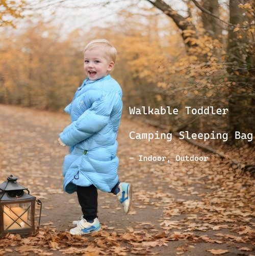 AZITREK Walkable Kids Sleeping Bags for Toddler Boys Girls (2T-4T)- Puffy Camping Sleeping Sack Machine Washable Compact (up to 46 in) Travel Sleepover Slimber Party Inddor Outdoor (Santorini Blue)