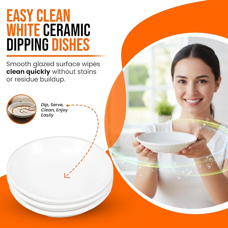 4-Pack Round White Ceramic Dipping Dishes & Planter Saucers - 4-Inch