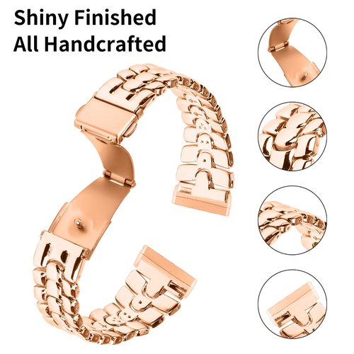 Mtozon Metal Bands Compatible with Fitbit Versa 4/Versa 3/Sense 2/Sense, Women Replacement Wristband, Rose Gold