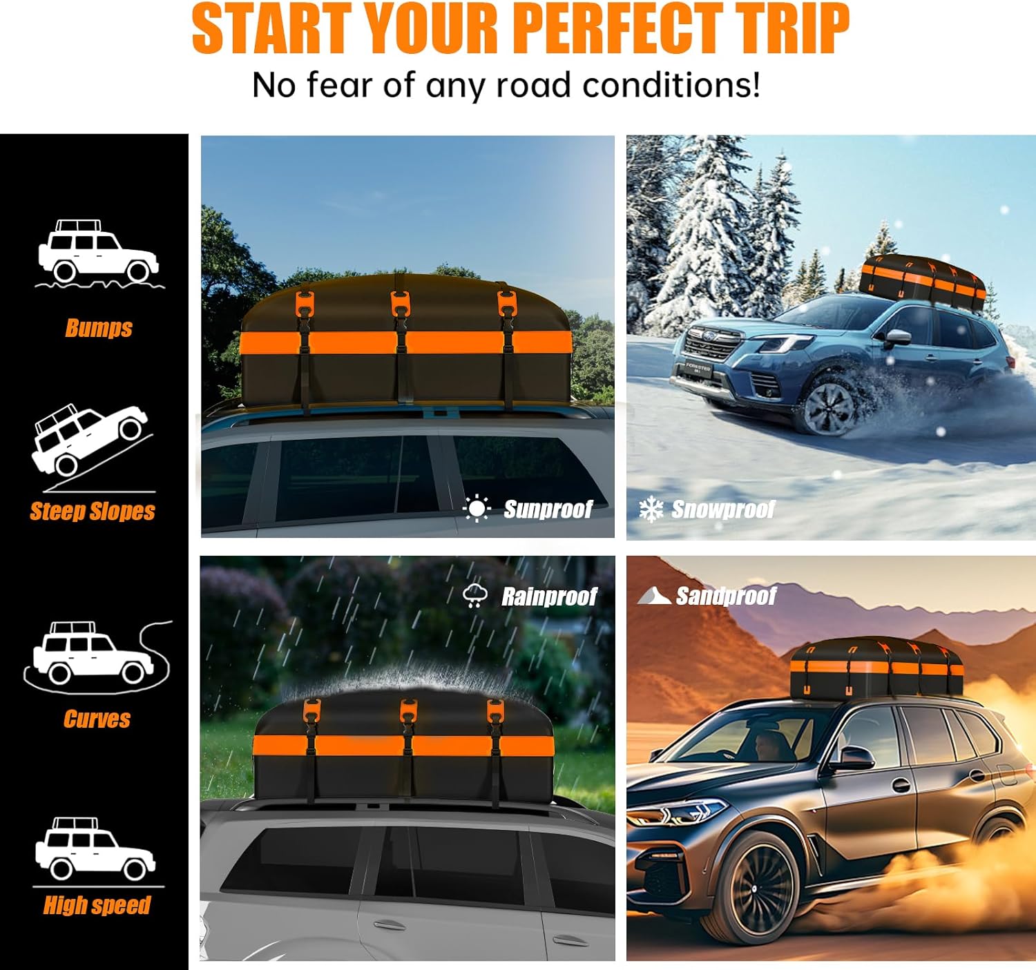 Skiennix Rooftop Cargo Carrier Bag - 30 Cubic Feet Waterproof Soft-Shell Design | Includes Anti-Slip Mat & Straps (Orange)
