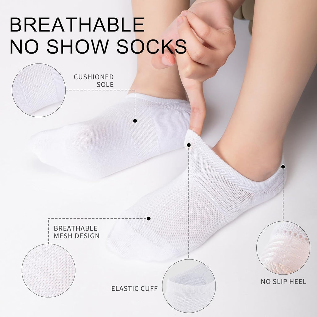 Time May Tell No-Show Socks - 8 Pairs Women's Non-Slip Low Cut Ankle Invisible Running Socks