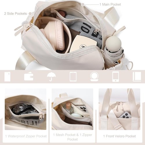 Bucosd Mini Crossbody Gym Bag - Stylish Duffle with Wet Compartment for Women | Ideal for Travel & Workouts (Beige)