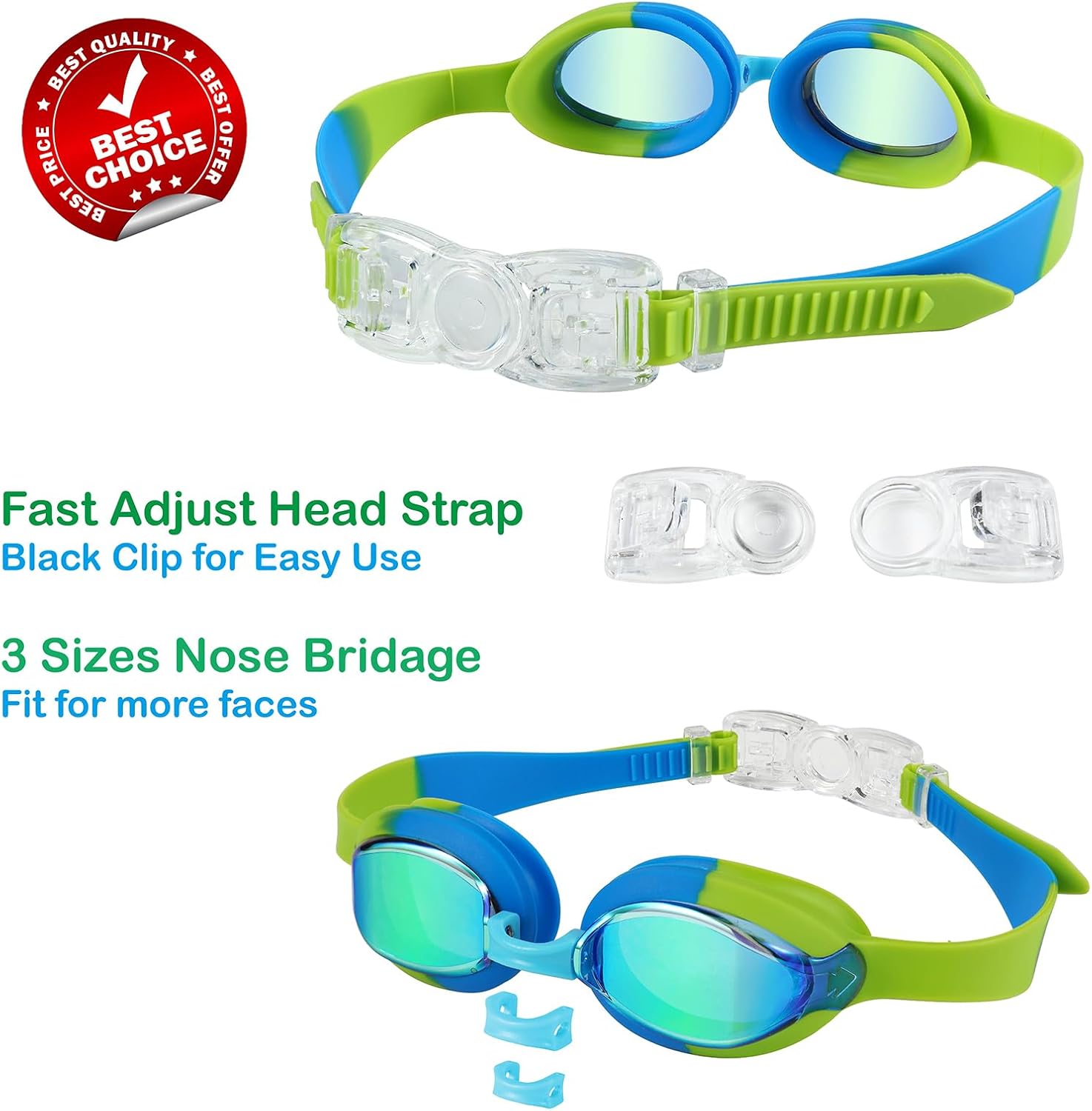 Skiennix Kids Swim Goggles - 2 Pack for Ages 3-14 | Comfortable Fit with Protective Case
