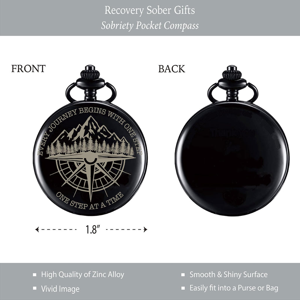 Sobriety Gifts Men, One Step at A Time Gifts Pocket Compass Black, Sobriety Pocket Token, Alcoholics Anonymous Gift, Inspirational Recovery Gift for Men from Addiction, Sober Gifts for Him Husband