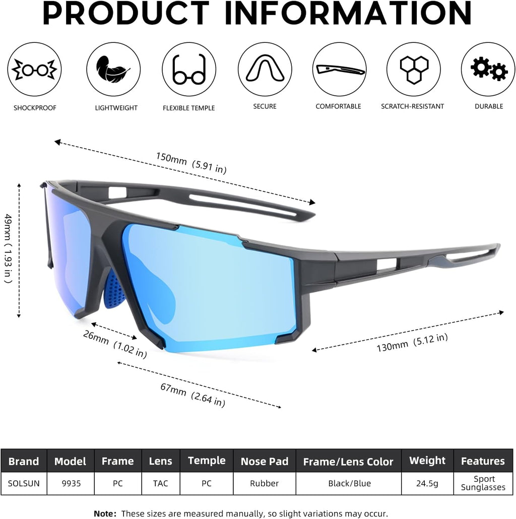 Solsun Polarized Sunglasses - UV Protection Sport Wrap-Around Design for Men & Women | Ideal for Fishing & Cycling