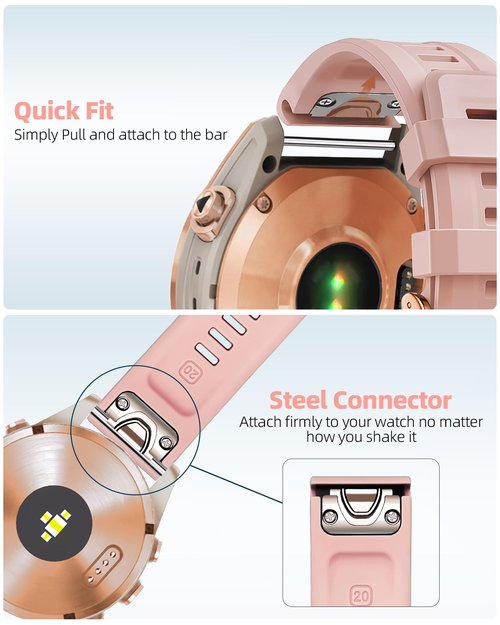 20mm Watch Band Replacement for Garmin fenix 5S/5S Plus/6S/7S/Instinct 2S/D2，Quick Fit silicone with rosegold buckle, WHITE and DUSTROSE Bundle