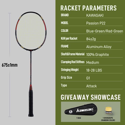 Badminton Racket Professional Graphite Badminton Set Lightweight High Tension Racquet for Attack & Defense-Passion P22 Get Strung with Carrying Bag & Hand Grip (Black Red)