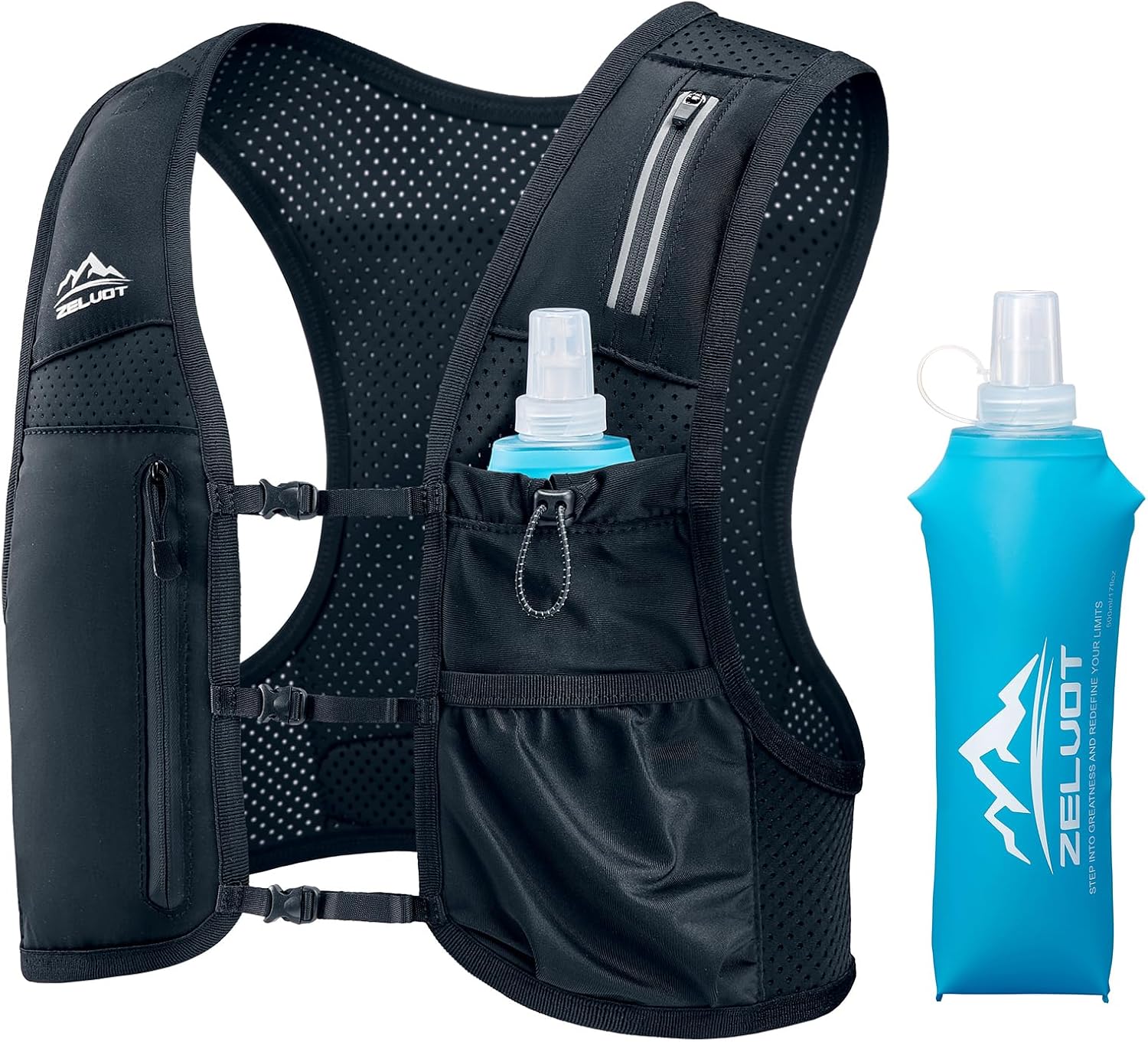 Skiennix Running Vest - Adjustable Hydration Backpack with 500ml Flask & Phone Holder | Lightweight & Reflective
