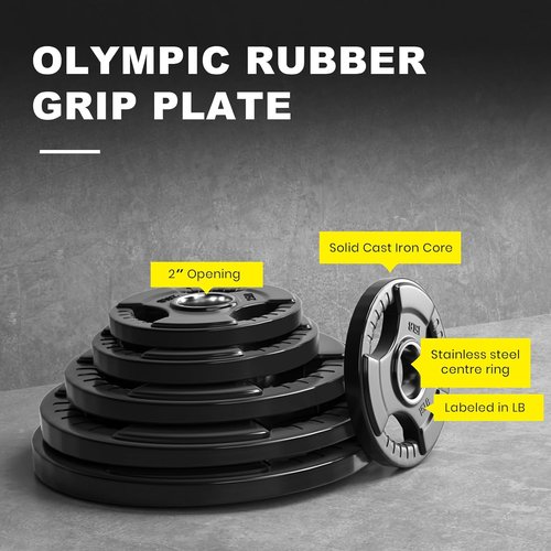 LIONSCOOL Olympic Grip Weight Plates - Durable Solid Cast Iron for Strength Training | 2-Inch, 2.5-45LB Options