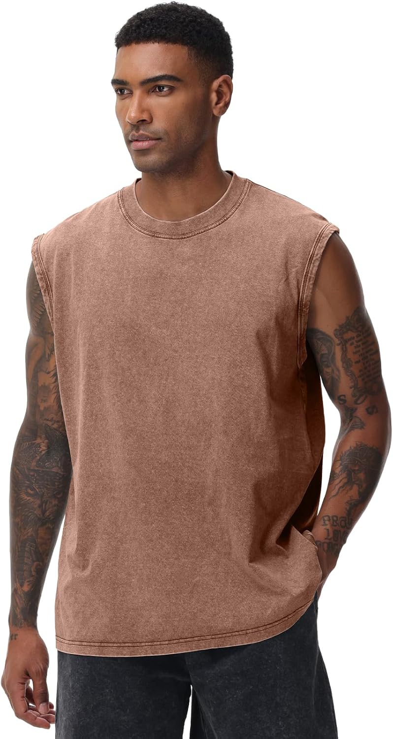 Skiennix Men's Workout Tank Top - Sleeveless Gym Tee with Acid Wash Design | Loose Fit for Comfort