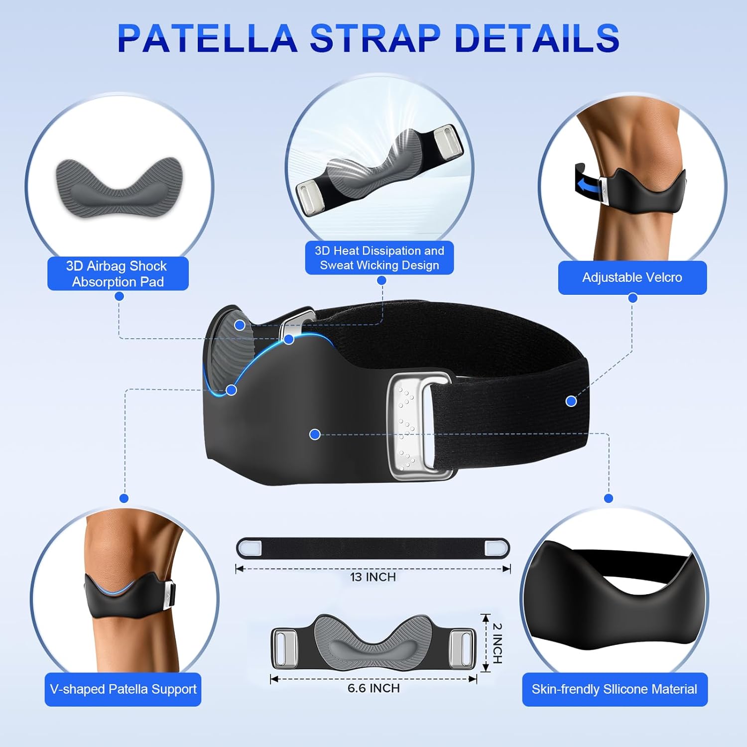 Skiennix Silicone Patellar Tendon Support Strap - Adjustable Non-Slip Knee Brace for Running & Sports