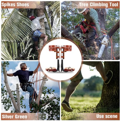 GothicBride Tree Climbing Spikes with Harness Belt, Adjustable Tree Climbing Gears with Cattle Hide Leggings Straps & Non-Slip Pedal for Outdoor Activities