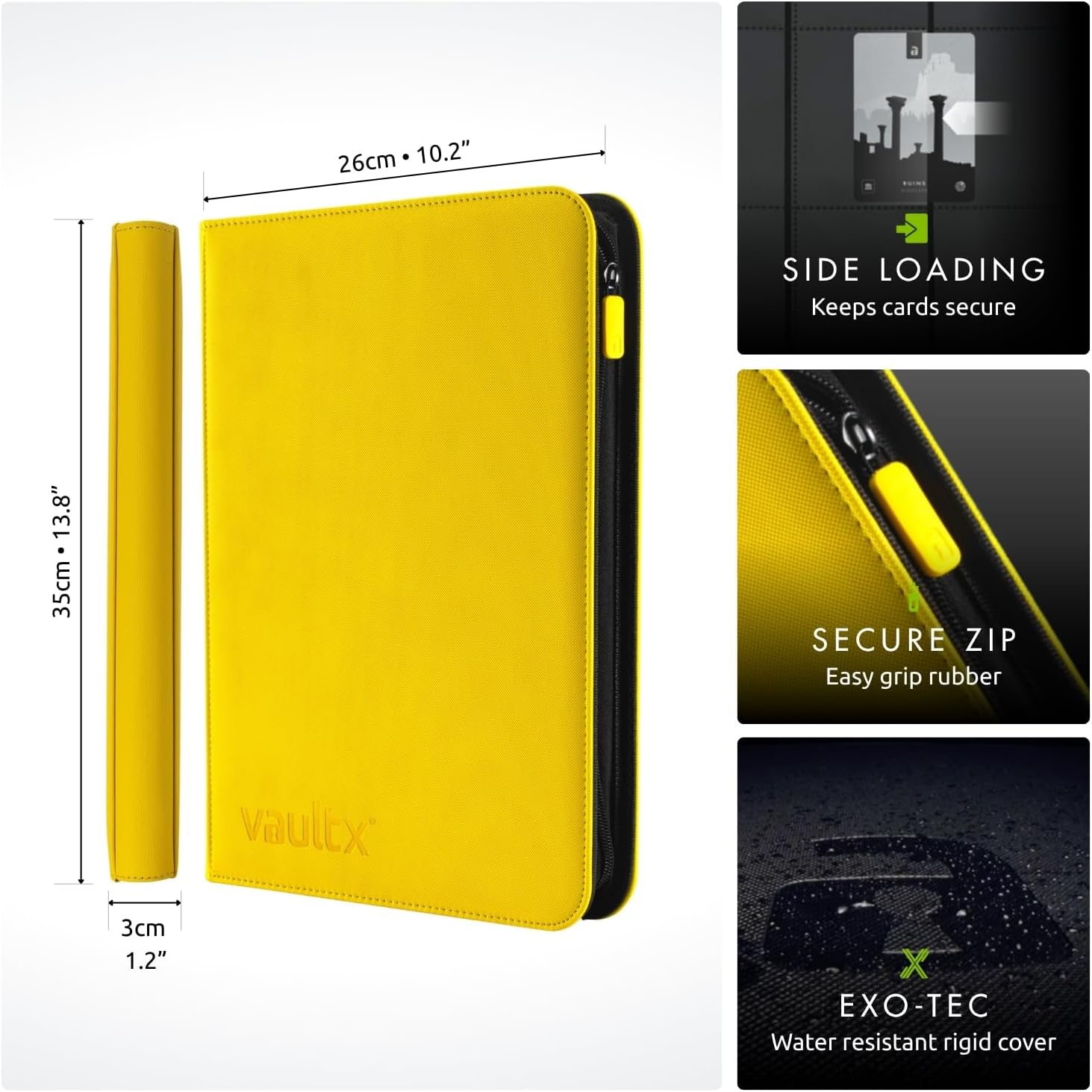 Vault X 9 Pocket Trading Card Zip Binder - Premium Exo-Tec Material, Holds 360 Cards | Yellow