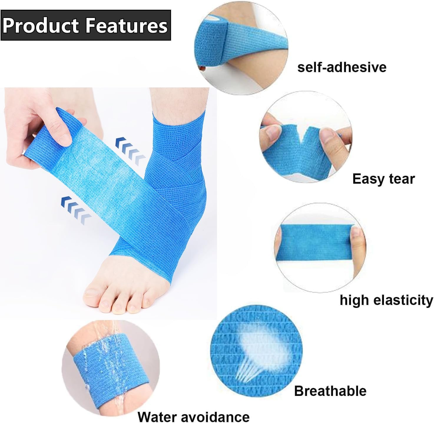 Skiennix Self-Adhesive Bandage Wrap - 2 Inch x 5 Yards, Breathable Elastic Tape for Sports & Pets