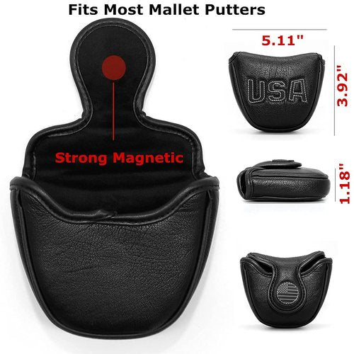 USA Mallet Putter Cover Headcover Magnetic Golf Head Covers Headcovers Club Protective Equipment for Scotty Cameron Odyssey Two Ball Taylormade Durable Thick Pu Leather